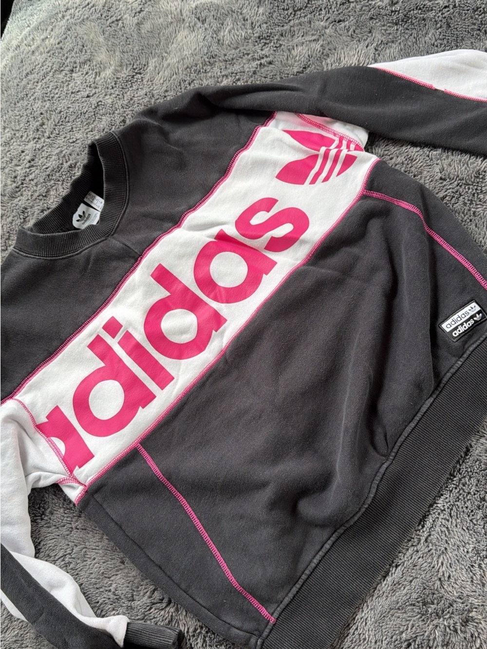 adidas Black & Hot Pink Panel Logo Sweatshirt